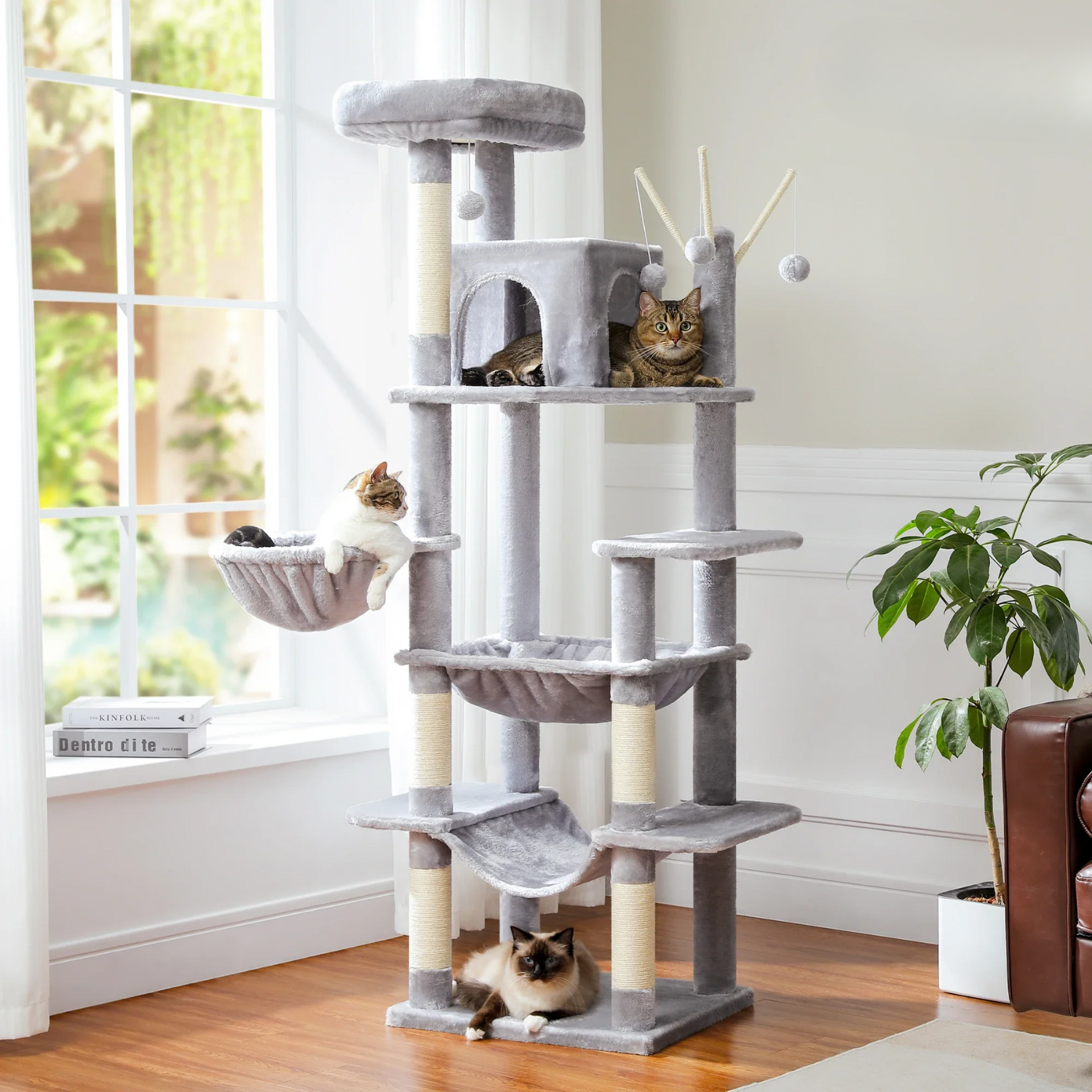 Arbre à Chat XXL - 7 Niveaux 173cm - Grand Hamac 50x40cm, Condo Spacieux et 5 Griffoirs Sisal - Capacité 9kg