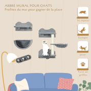 Arbre à chat mural 5 niveaux – espace de jeu vertical sans emprise au sol