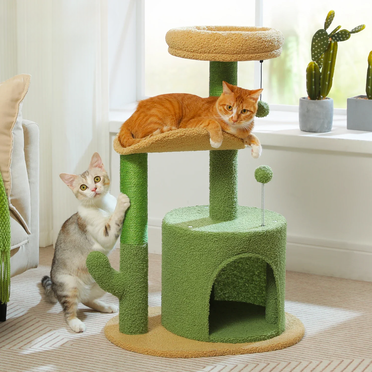 Arbre à chat fleur - design pétale, plateformes incurvées et griffoir Sisal