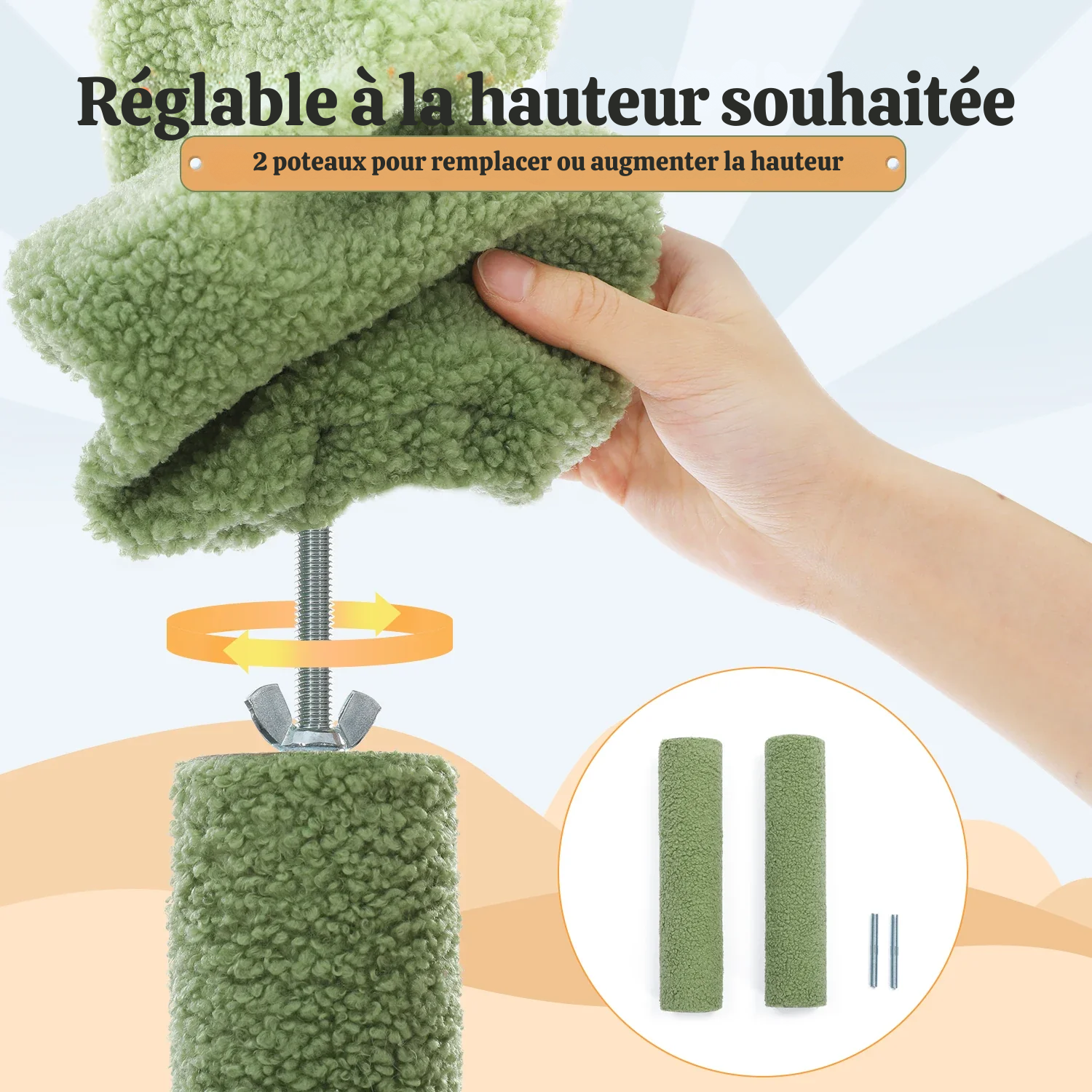 Arbre à chat plafond XXL géant cactus - 7 niveaux, double poteau, sans perçage