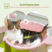 Arbre à chat fleur 89cm - forme de fleur, hamac renforcé et griffoirs sisal