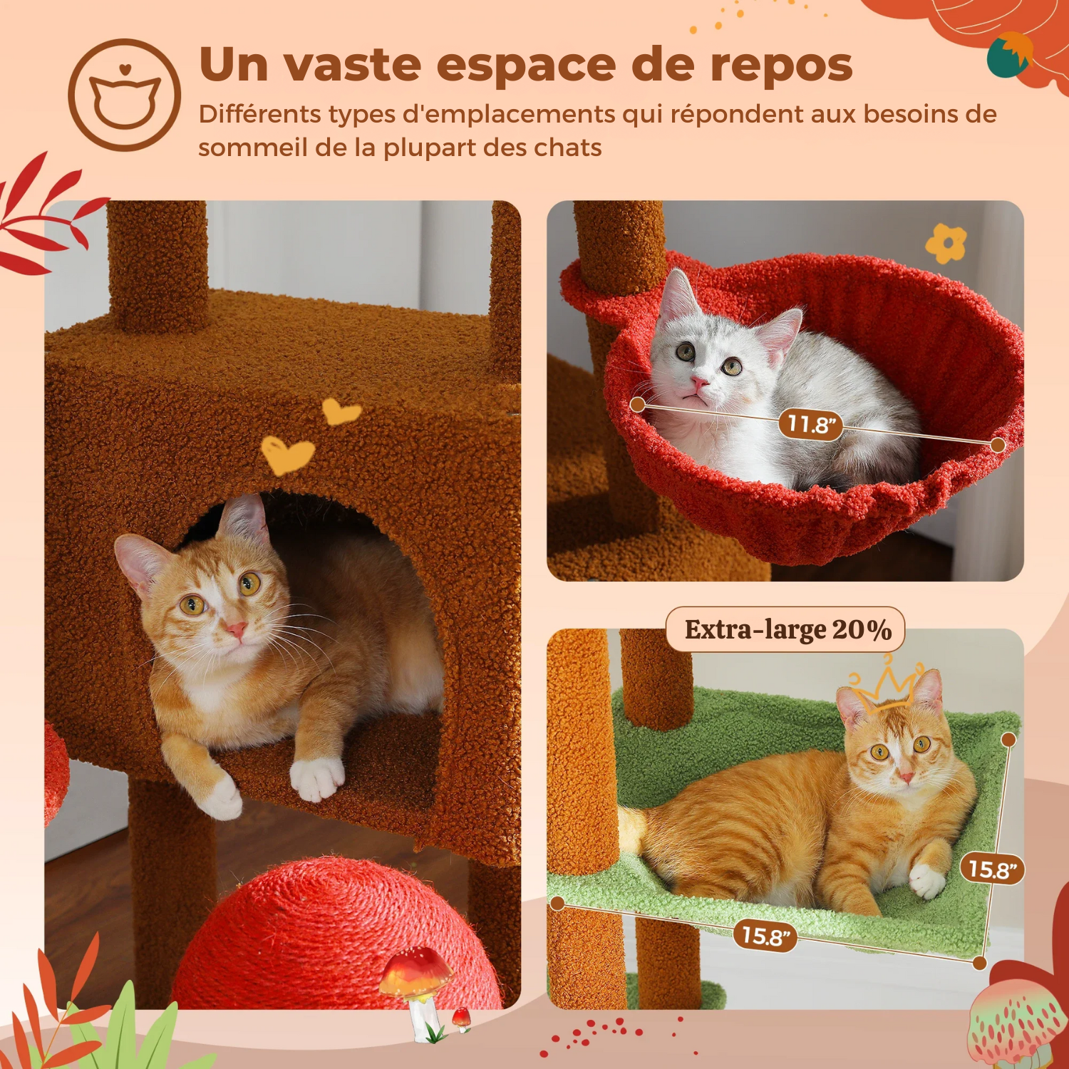 Arbre à chat plafond XXL géant - sans perçage, multi-niveaux