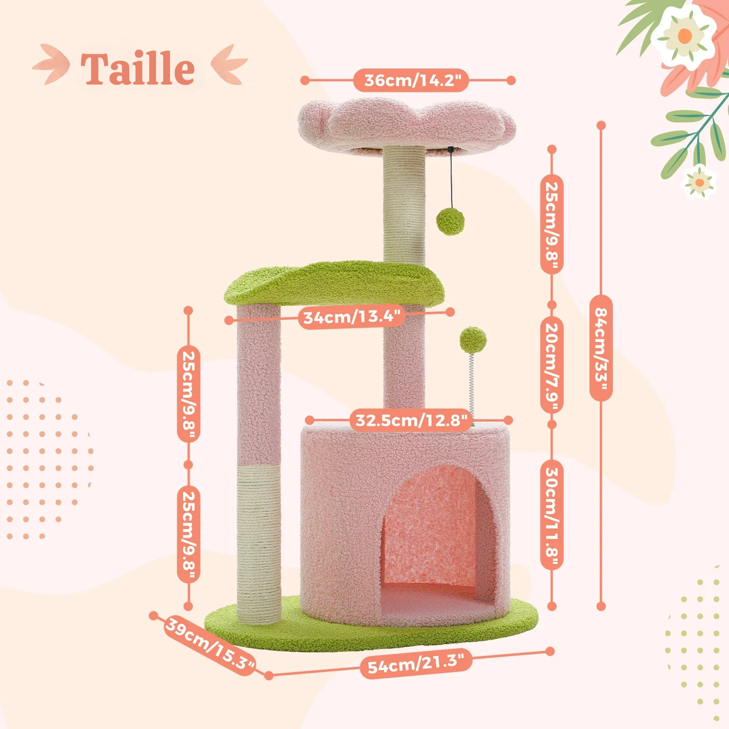 Arbre à chat fleur - design pétale, plateformes incurvées et griffoir Sisal