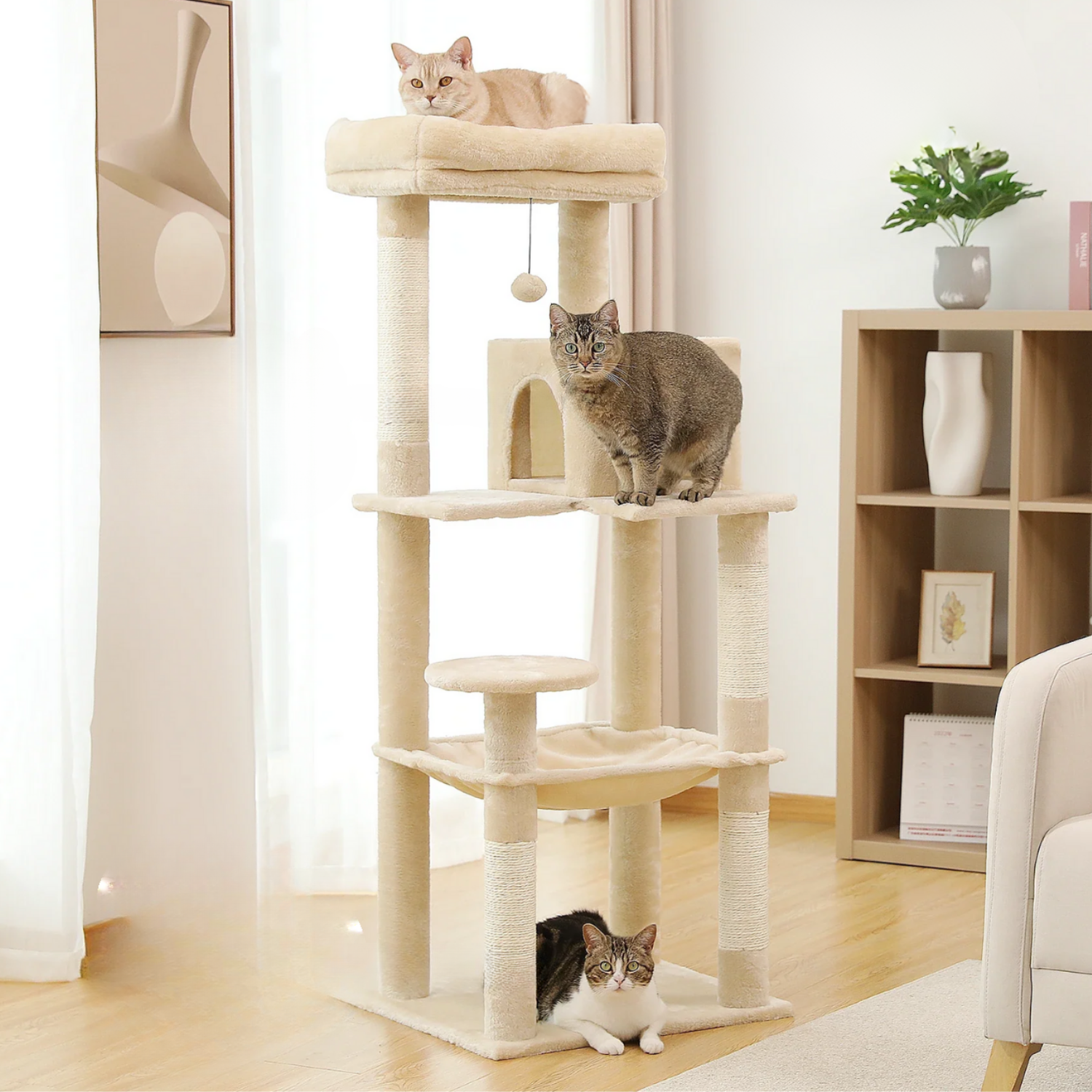 Arbre à chat XXL géant modulable  - brosse auto-nettoyante, condo douillet, griffoir sisal