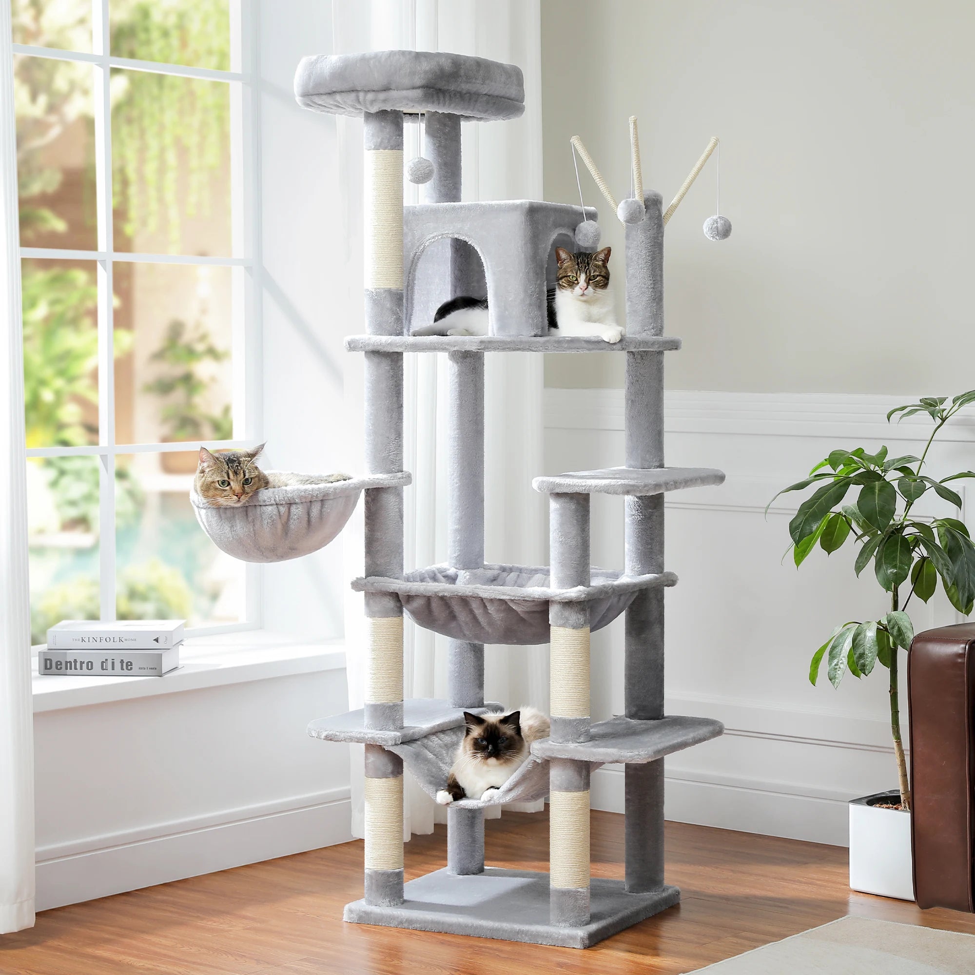 Arbre à chat XXL géant - 7 niveaux - grand hamac, condo spacieux et 5 griffoirs sisal