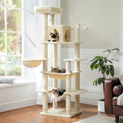 Arbre à chat XXL géant - 7 niveaux - grand hamac, condo spacieux et 5 griffoirs sisal