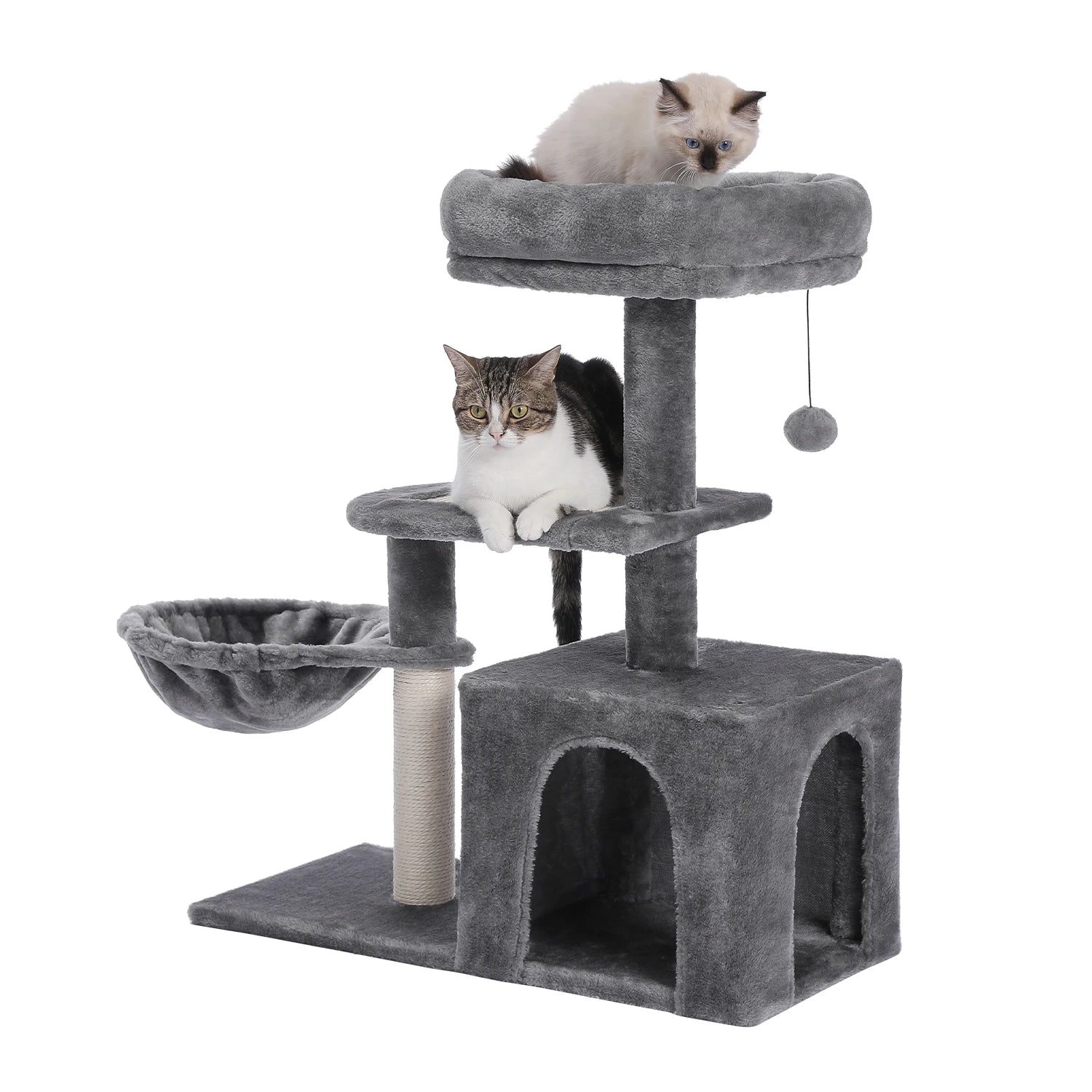Arbre à chat petit compact - structure bois massif, condo et perchoir sécurisé