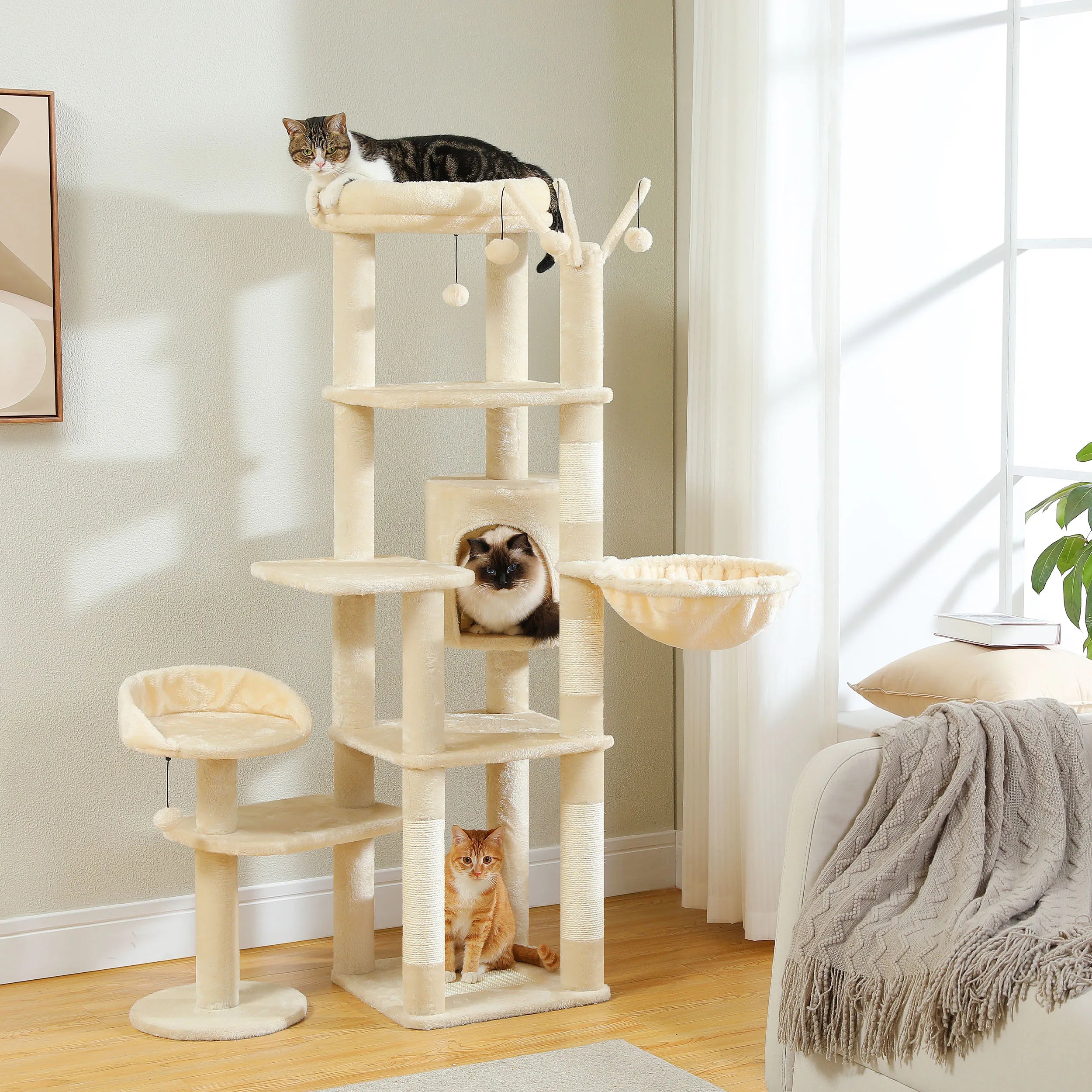 Arbre à chat XXL géant - 7 niveaux - grand hamac, condo spacieux et 5 griffoirs sisal