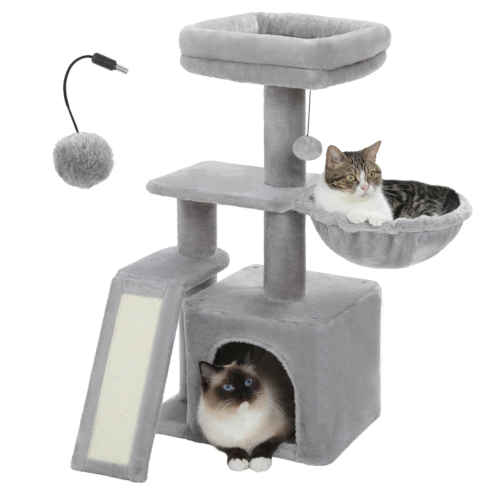 Arbre à chat petit compact - structure bois massif, condo et perchoir sécurisé