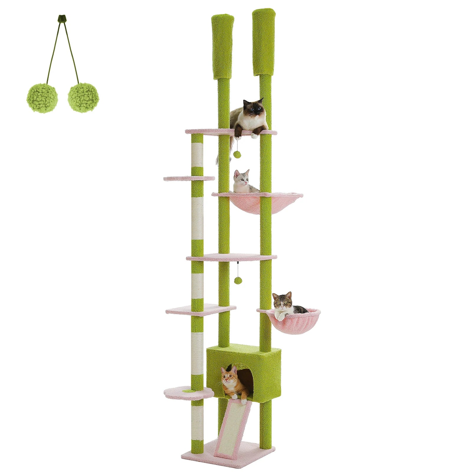 Arbre à chat plafond XXL géant cactus extensible - sans perçage, griffoirs sisal et multi-niveaux