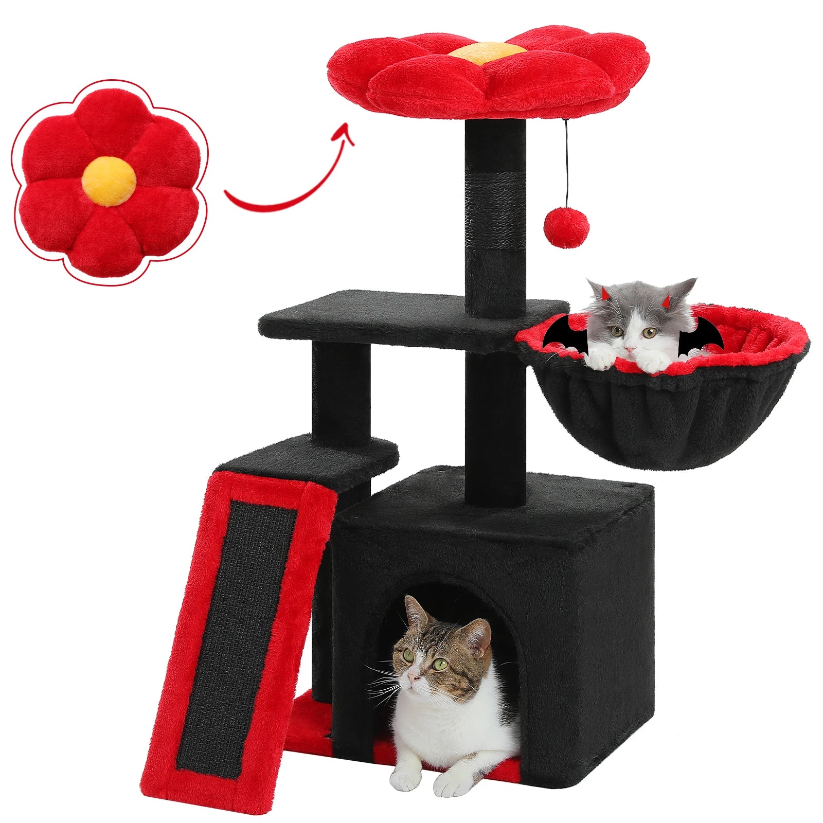 Arbre à chat fleur - condo douillet, hamac suspendu et rampe sisal