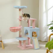 Arbre à chat fleur 5 niveaux - en bois massif, condo douillet et rampe d'accès