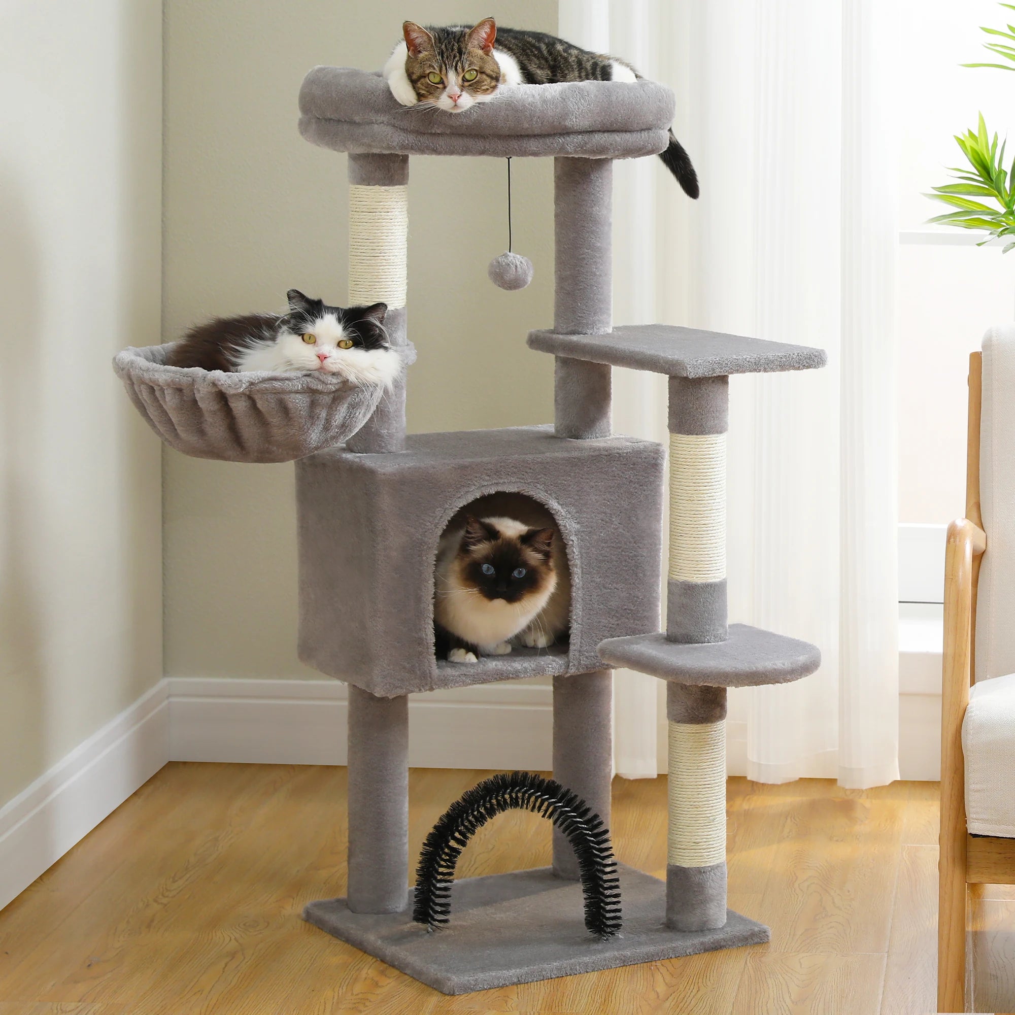 Arbre à chat XXL géant modulable  - brosse auto-nettoyante, condo douillet, griffoir sisal