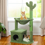Arbre à chat cactus vert - design original, condo circulaire et hamac métallique