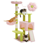 Arbre à chat fleur 5 niveaux - en bois massif, condo douillet et rampe d'accès