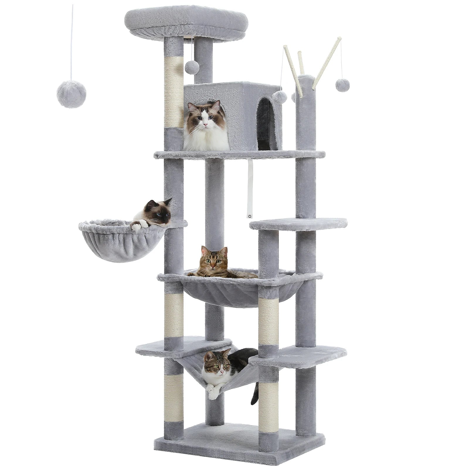Arbre à chat XXL géant - 7 niveaux - grand hamac, condo spacieux et 5 griffoirs sisal