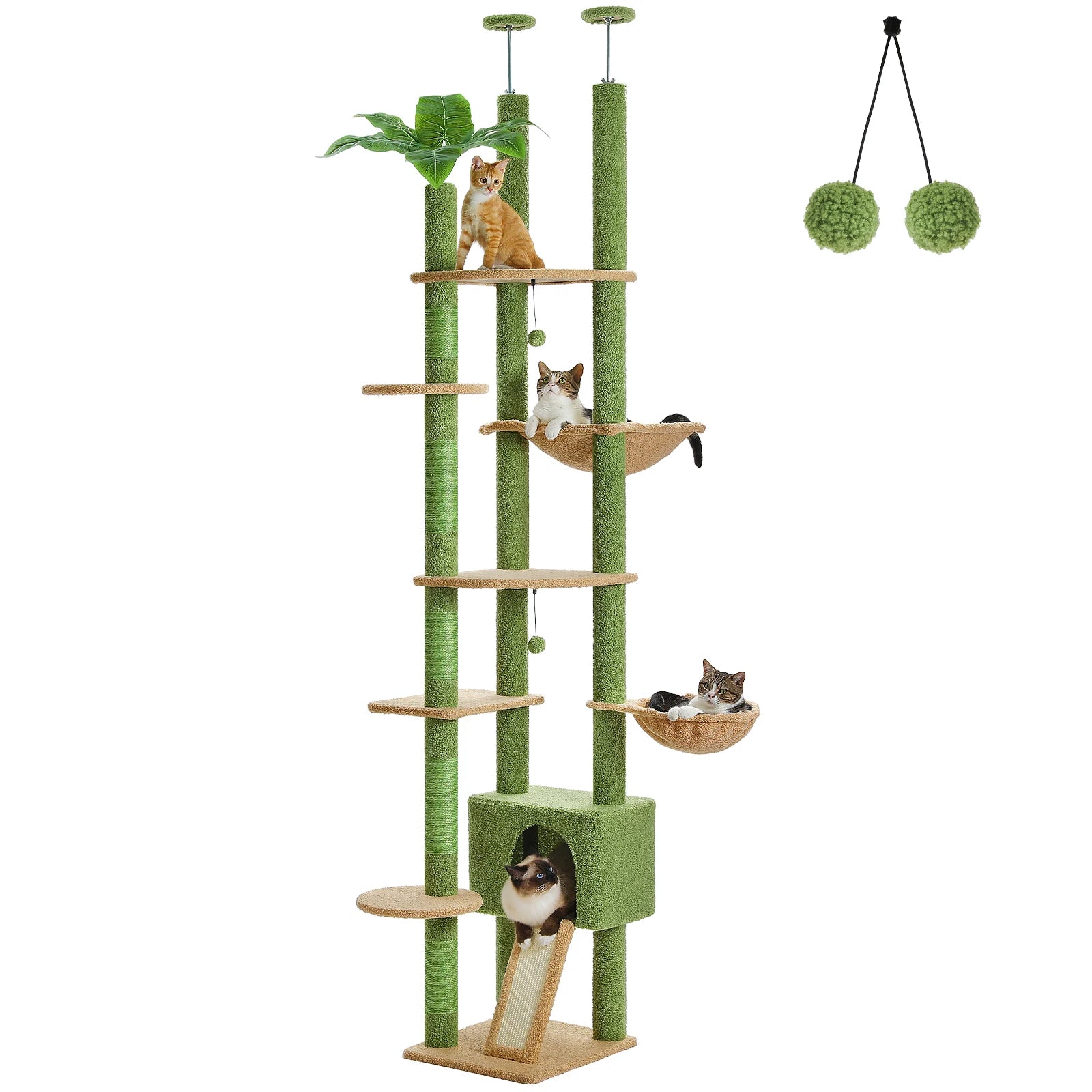 Arbre à chat plafond XXL géant cactus extensible - sans perçage, griffoirs sisal et multi-niveaux