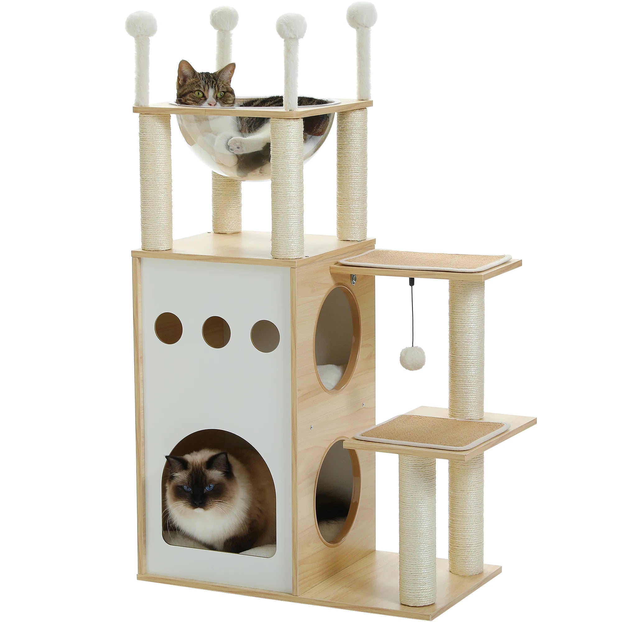 Arbre à chat petit 4 niveaux avec perchoir - niche double, griffoirs sisal - patins antidérapants