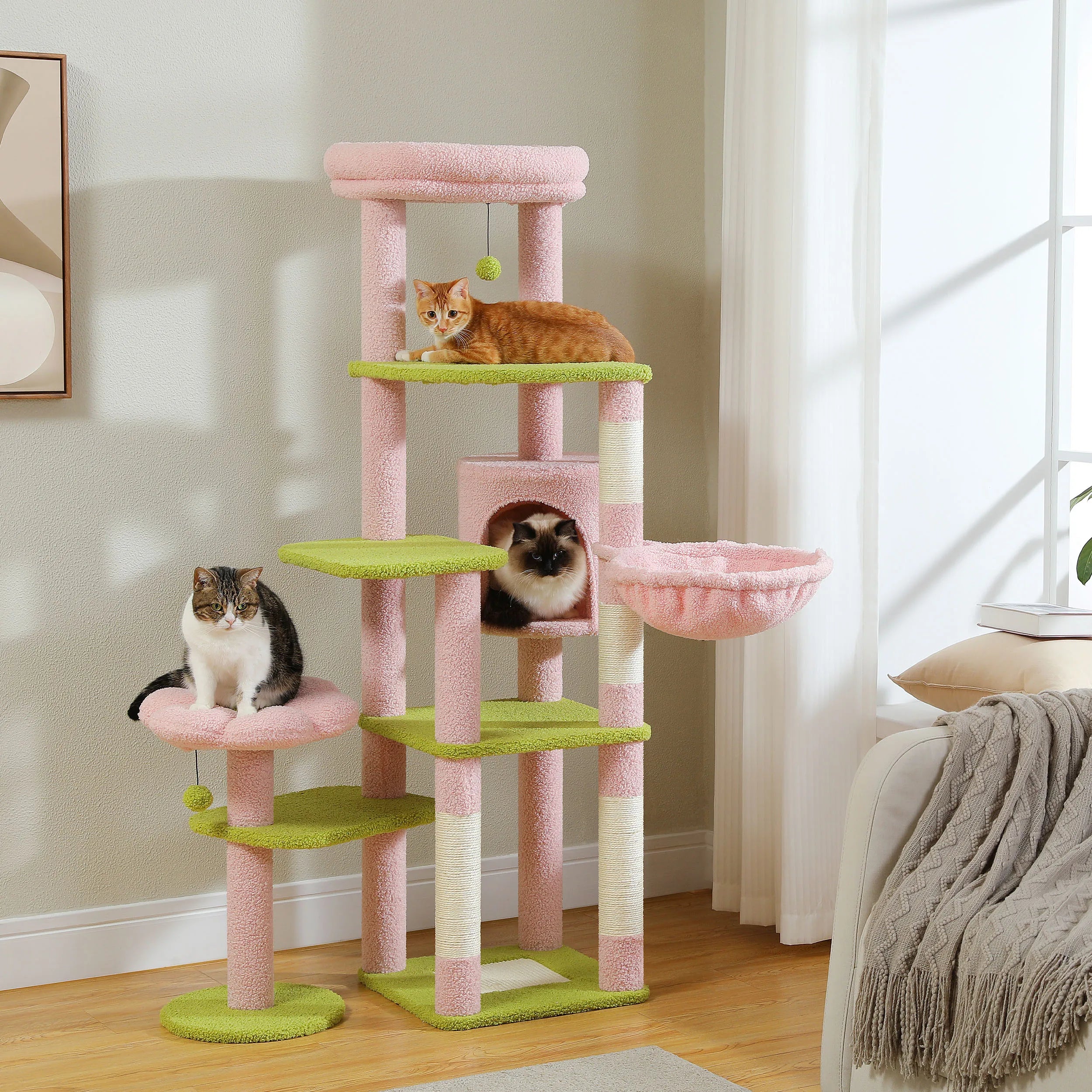 Arbre à chat XXL géant - 7 niveaux - grand hamac, condo spacieux et 5 griffoirs sisal
