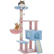 Arbre à chat fleur 5 niveaux - en bois massif, condo douillet et rampe d'accès