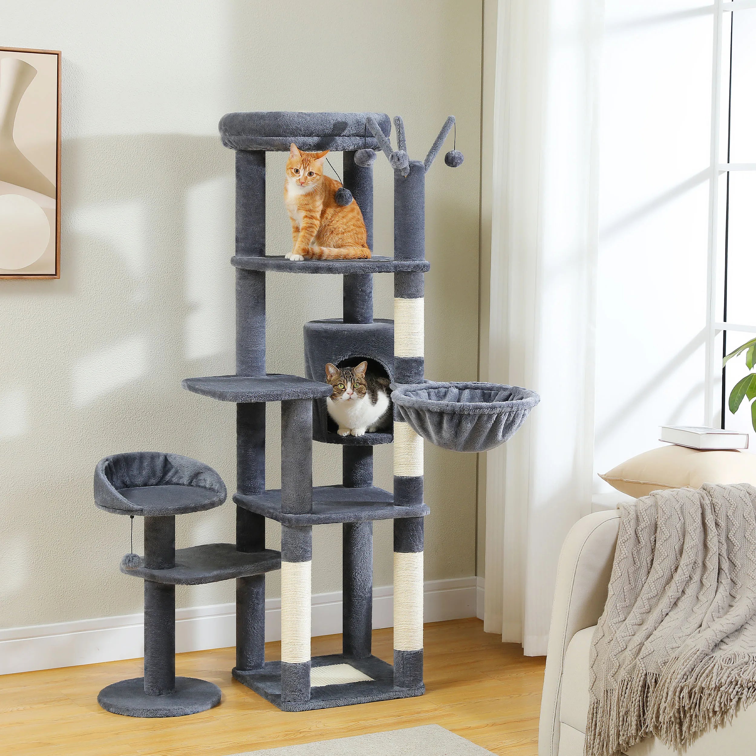 Arbre à chat XXL géant - 7 niveaux - grand hamac, condo spacieux et 5 griffoirs sisal