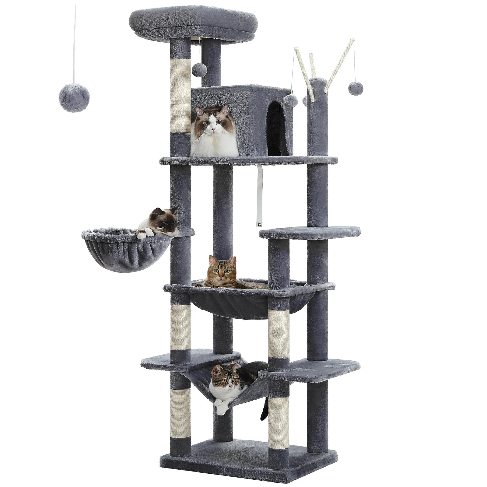 Arbre à chat XXL géant - 7 niveaux - grand hamac, condo spacieux et 5 griffoirs sisal