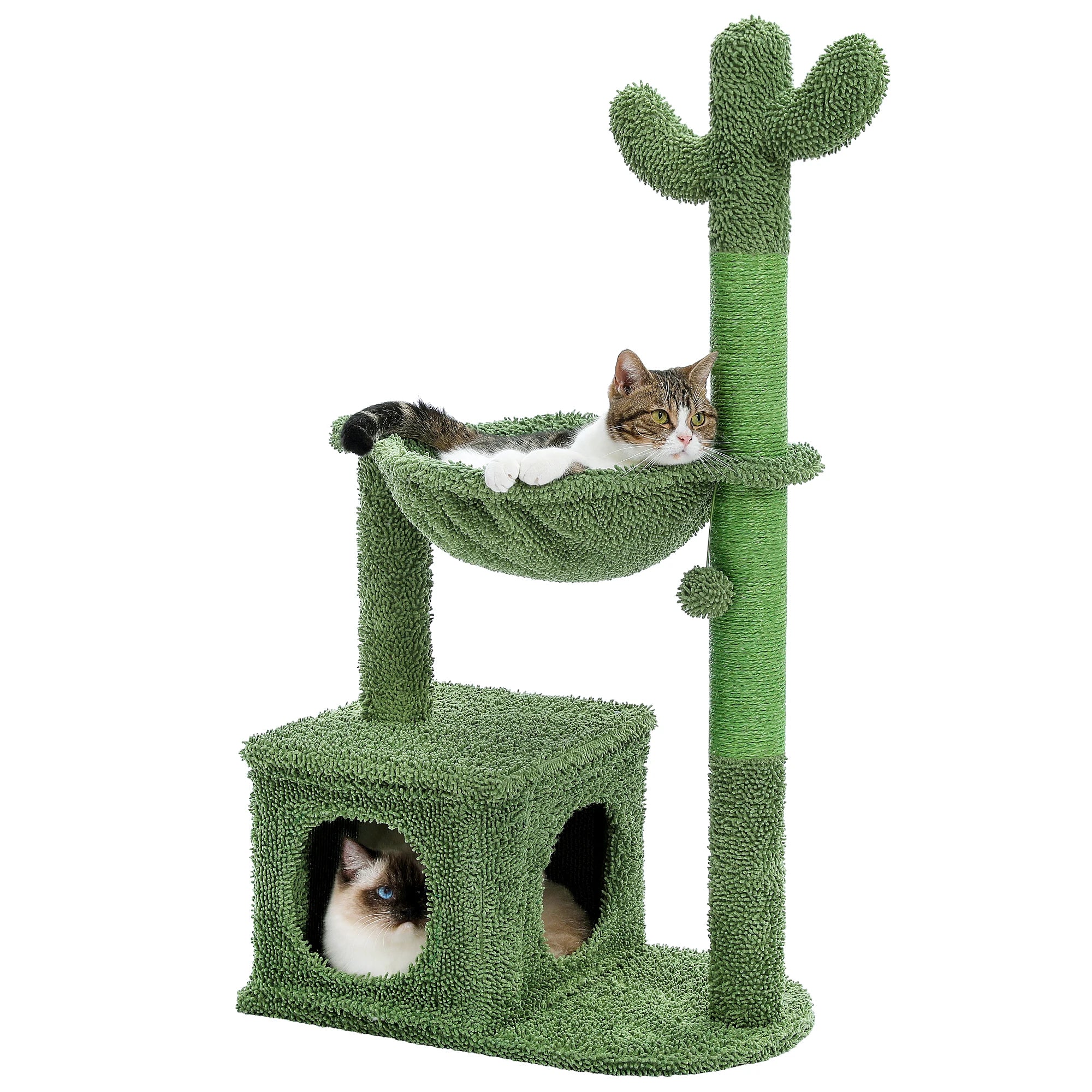 Arbre à chat cactus vert - design original, condo circulaire et hamac métallique