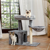 Arbre à chat petit compact - plateforme sécurisée, condo douillet et hamac profond