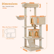 Arbre à chat XXL géant beige : dimensions variables, double espace, robustesse garantie