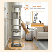 Arbre à Chat XXL - 7 Niveaux 173cm - Grand Hamac 50x40cm, Condo Spacieux et 5 Griffoirs Sisal - Capacité 9kg