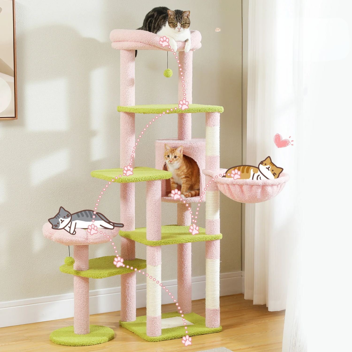 Arbre à Chat XXL - 7 Niveaux 173cm - Grand Hamac 50x40cm, Condo Spacieux et 5 Griffoirs Sisal - Capacité 9kg