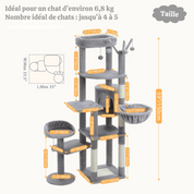 Arbre à Chat XXL - 7 Niveaux 173cm - Grand Hamac 50x40cm, Condo Spacieux et 5 Griffoirs Sisal - Capacité 9kg