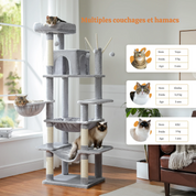 Arbre à Chat XXL - 7 Niveaux 173cm - Grand Hamac 50x40cm, Condo Spacieux et 5 Griffoirs Sisal - Capacité 9kg