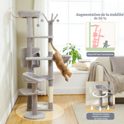 Arbre à Chat XXL - 7 Niveaux 173cm - Grand Hamac 50x40cm, Condo Spacieux et 5 Griffoirs Sisal - Capacité 9kg