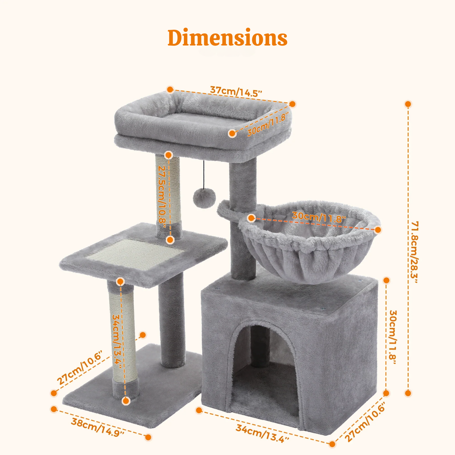 Arbre à Chat Modulable 73cm : Design Flexible, Base Amovible, Compact