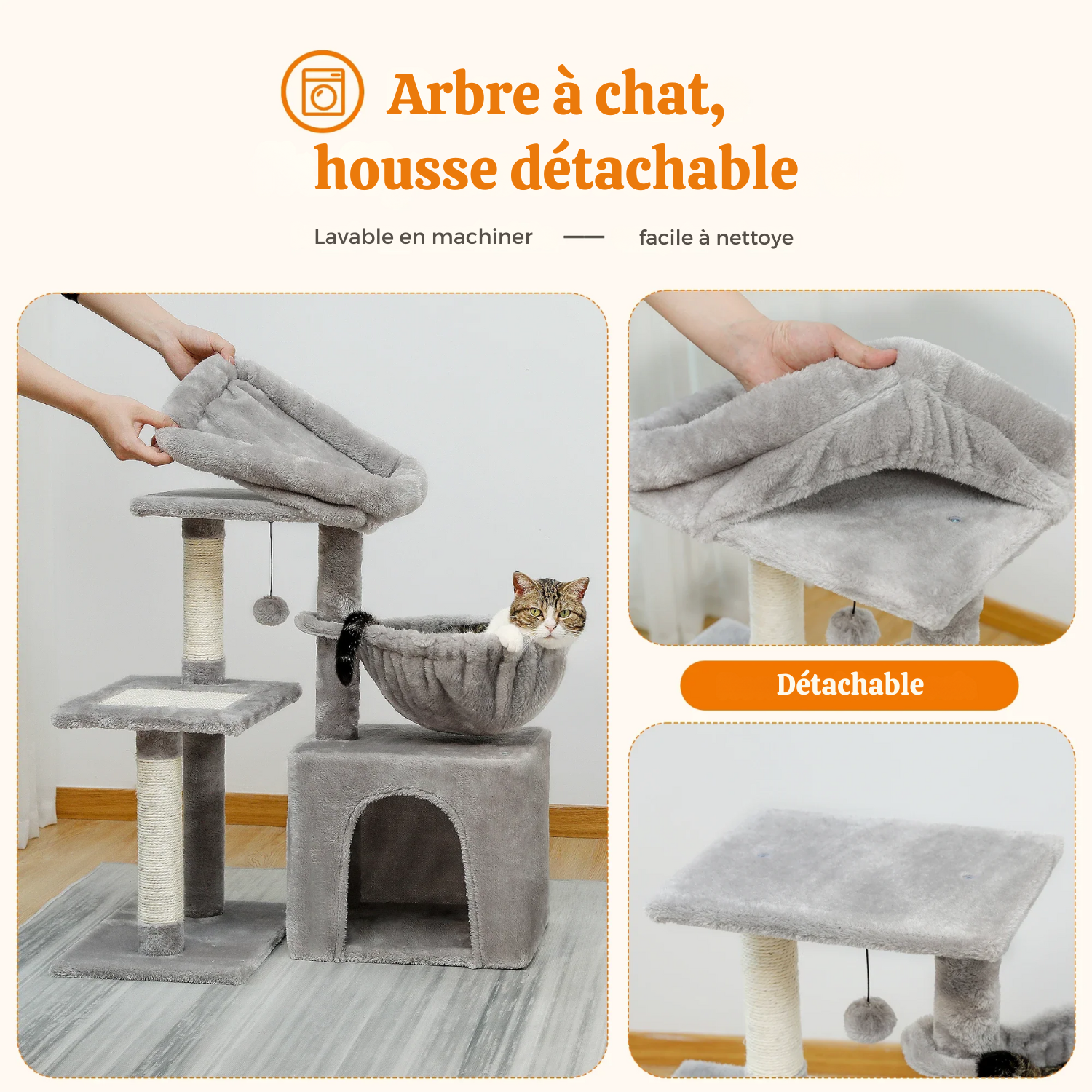 Arbre à Chat Modulable 73cm : Design Flexible, Base Amovible, Compact