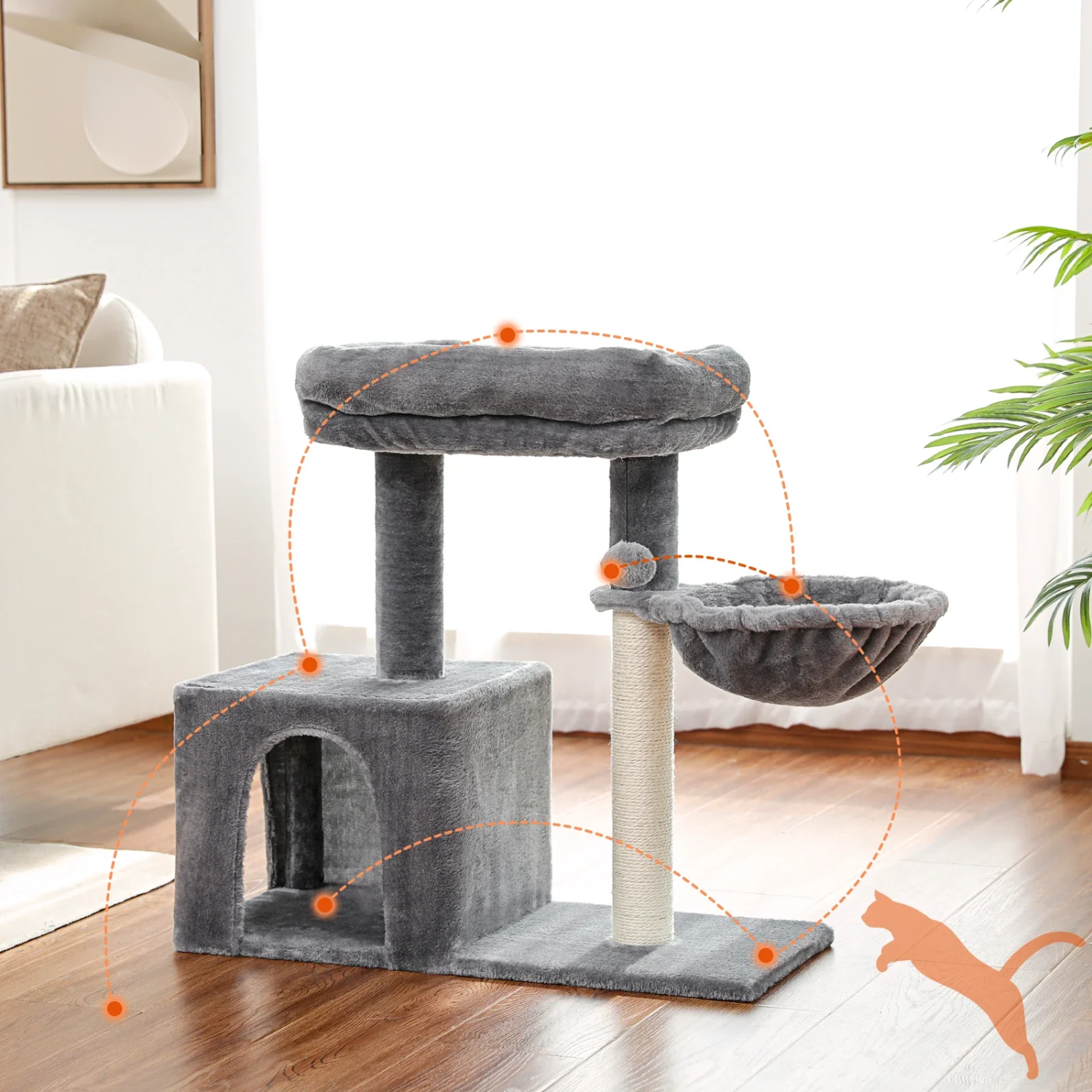 Arbre à Chat Compact 70-80cm - Structure Bois Massif, Condo et Perchoir Sécurisé - Idéal Petits Espaces